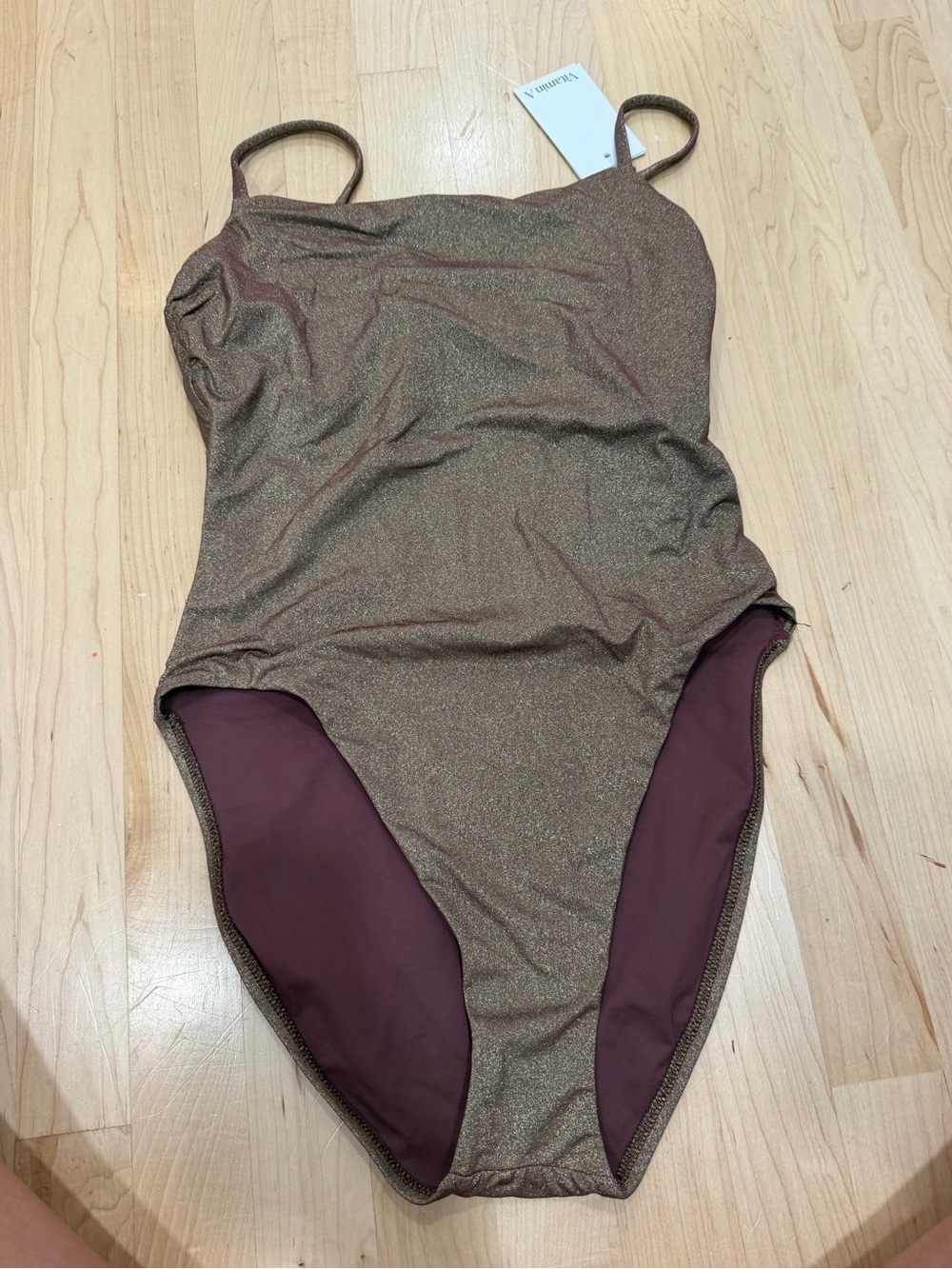 Vitamin A Rose Gold Shimmery Strappy Top with Mauve Lining